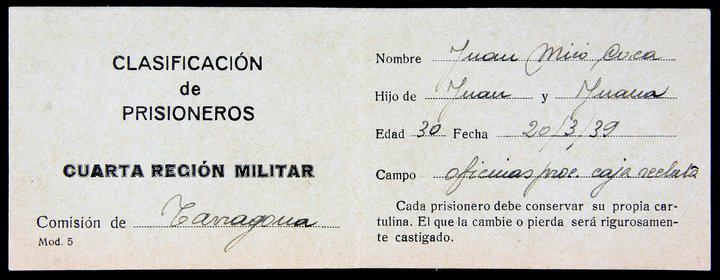 Cartolina "Clasificación de prisioneros"
