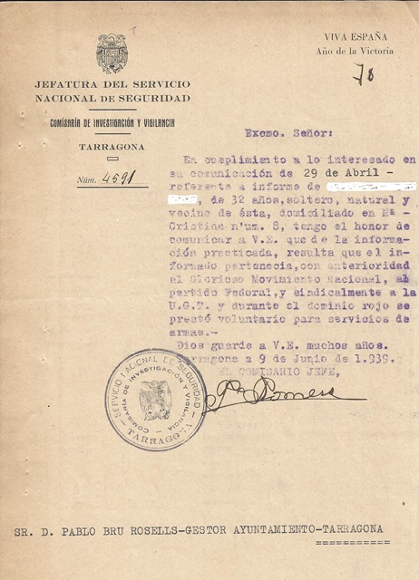 Informe Jefatura Nacional de Seguridad (1939)