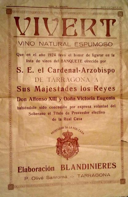 Reconeixement dels reis d'Espanya al vi escumós "Vivert" (1927)