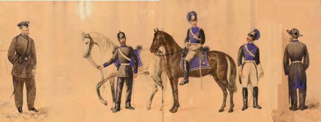 Pintura que representa els models de vestuari que van lluir els primers agents de la Guàrdia Municipal