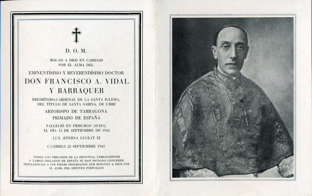 Recordatori de la defunció del Cardenal Vidal i Barraquer (1943)
