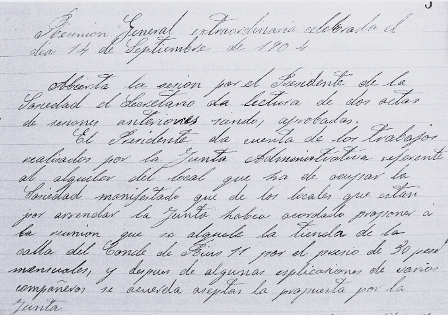 Estracte de la primera acta de la COT (1904)