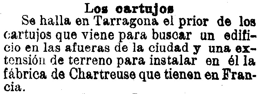 Notícia a un diari local tarragoní per la presencia del prior dels Cartoixans a Tarragona (1901)